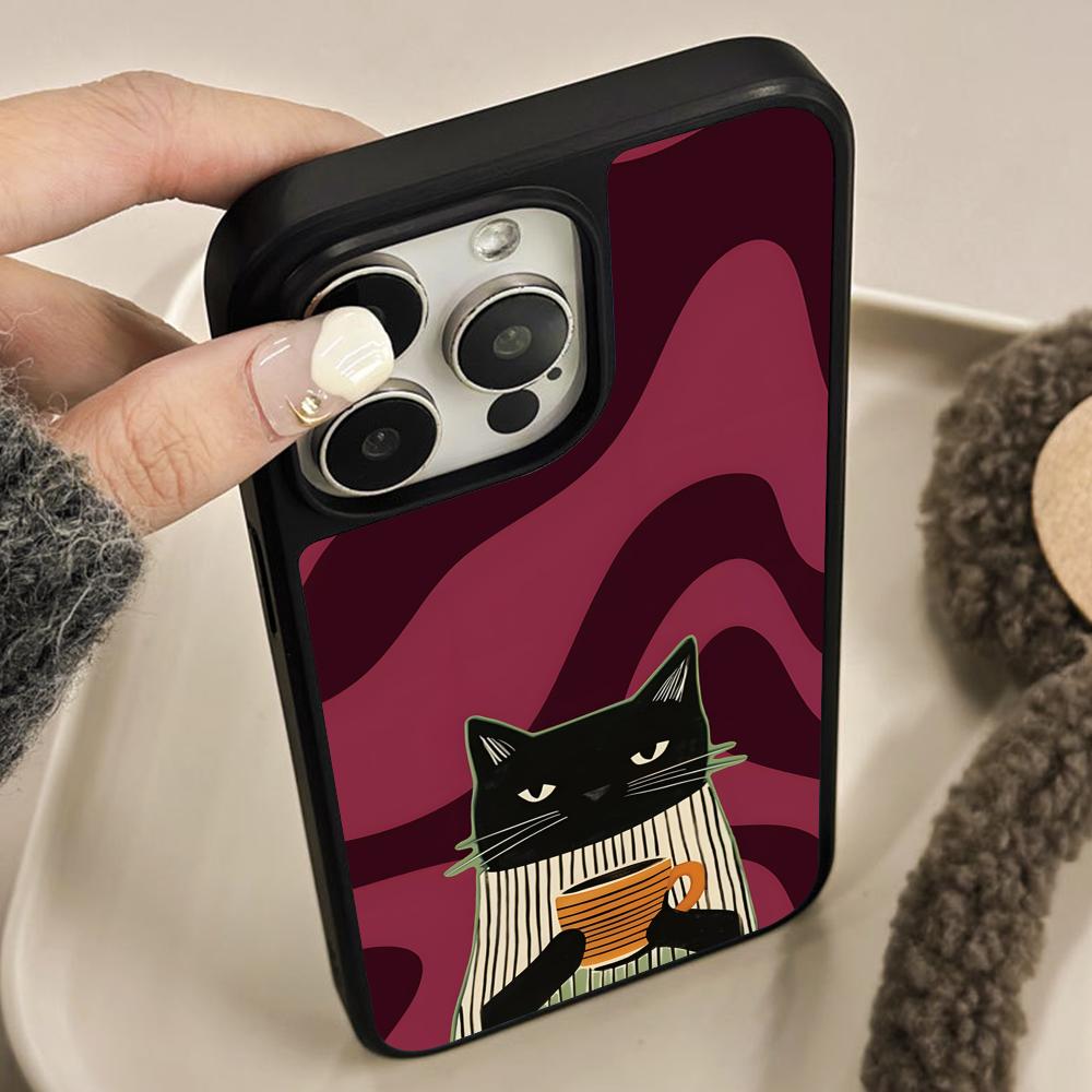 Cute Coffee Cat Matte Surface  Mobile Phone Case for iPhone 17 16 15 14 13 12 11 Air Pro Max Plus Colorful Cover