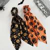 Halloween Ribbon Scrunchie Satin Scrunchies for Women, Funny Pumpkin Printed Elastic Hair Ties, Comfortable Band Soft Ponytail Holders, Decorative