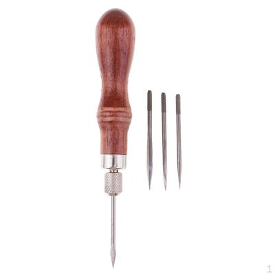 4 cu mâner din lemn Cusut Awl Cusător de mână Instrumente pentru repararea pantofilor