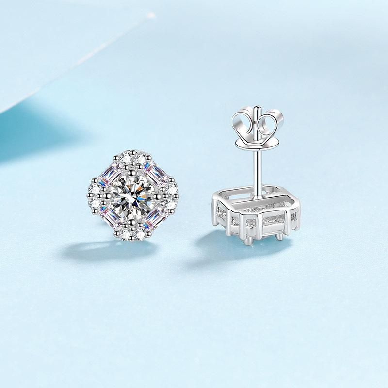 Boucles d'oreilles en argent sterling S925 pour femmes, boucles d'oreilles cube de sucre entièrement en moissanite, plaquées or pt950, bijoux d'oreille exquis