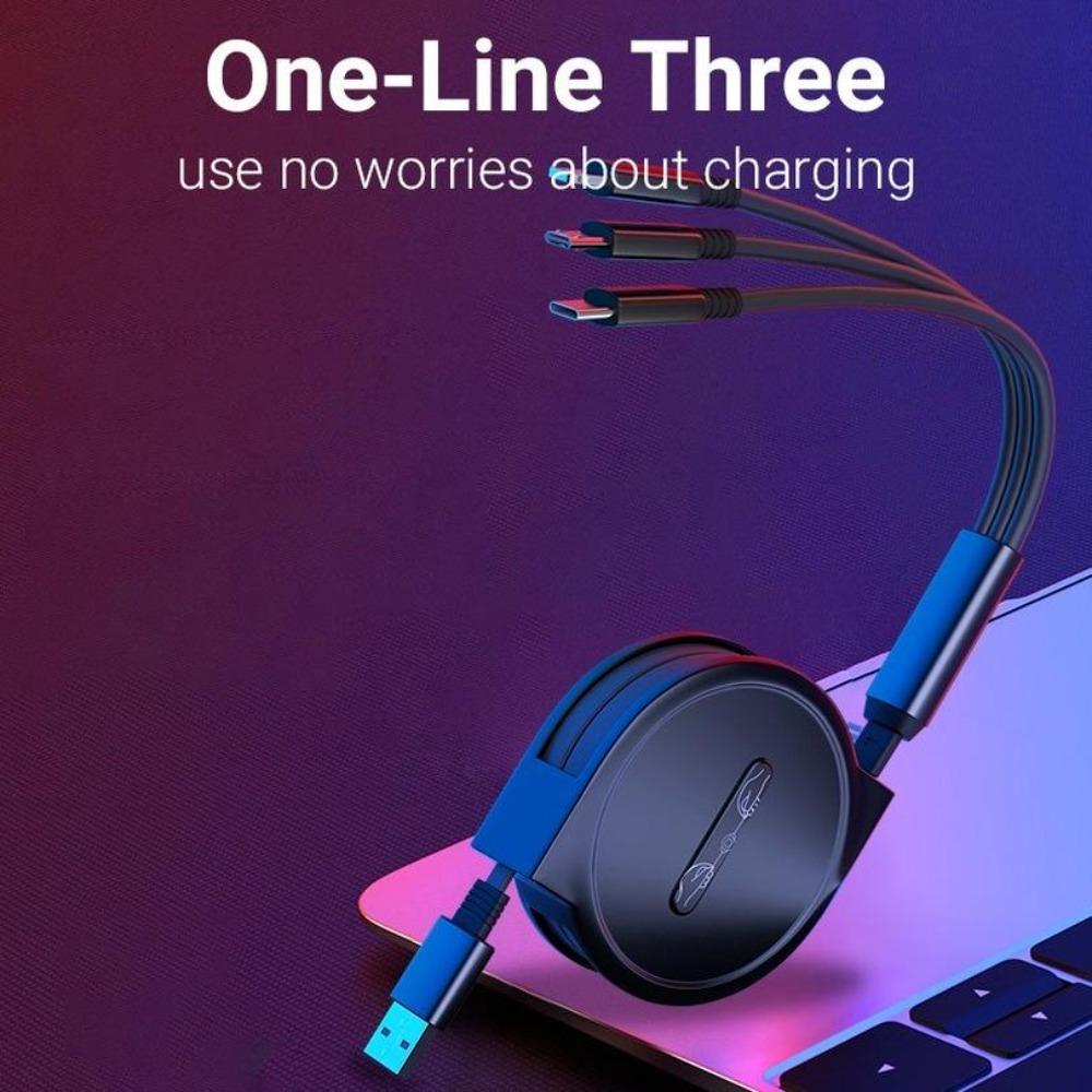 3 In 1 Charging Cable Retractable USB Charge 2.4A Fast Charging For XiaoMi HuaWei Samsung Portable Charging Cable Micro Type-C