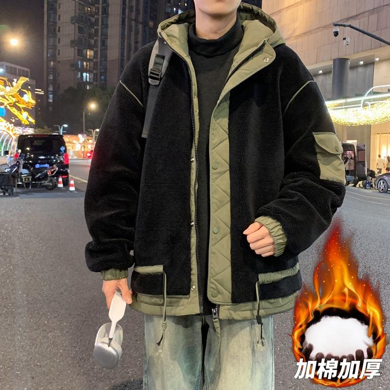 Exclusive for Lamb Wool Padded Coat Men's Winter 2026 Velvet Youth Padded Jacket Tooling Fleece Padded Jacket