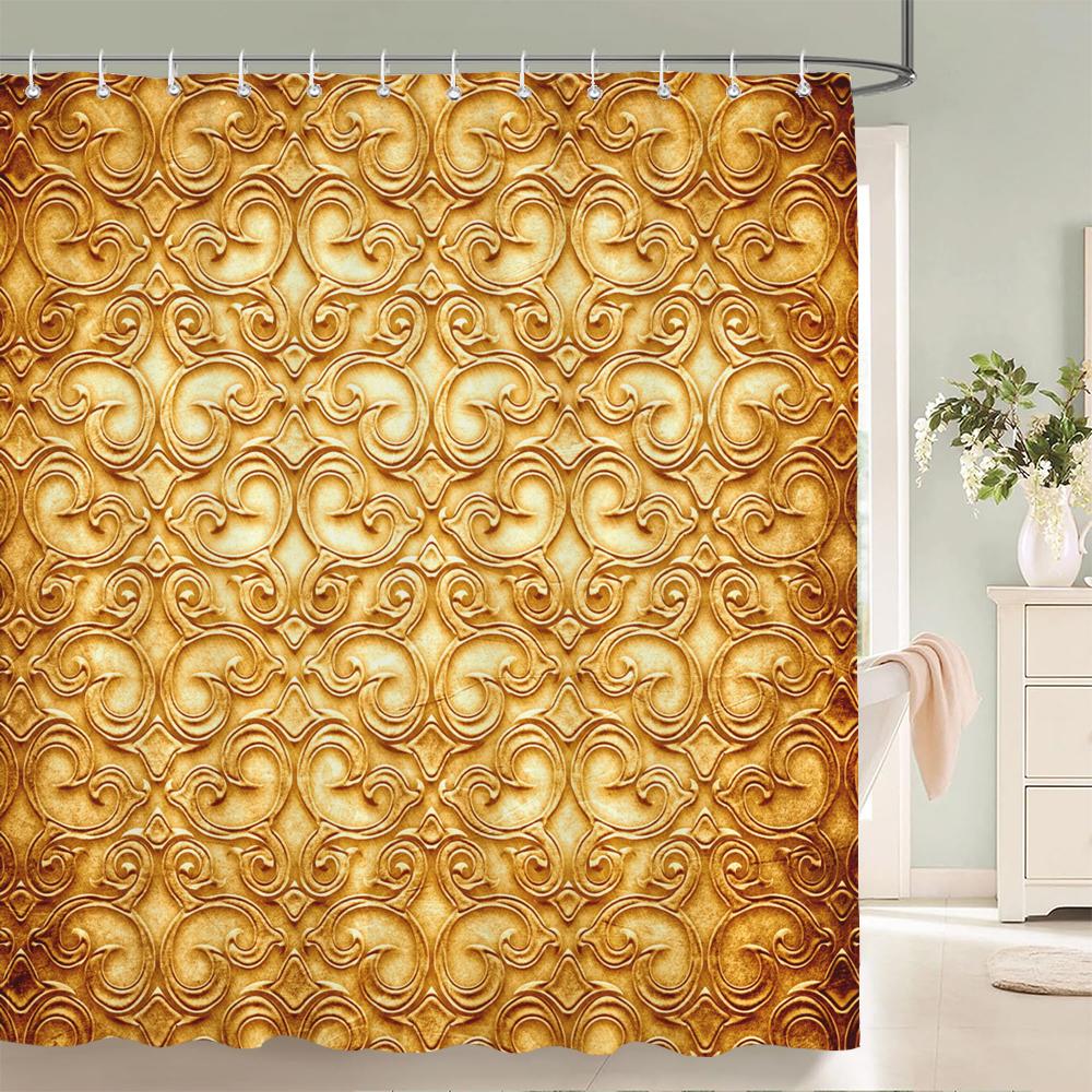 1 Pcs Simple Printing Polyester Shower Curtain Waterproof Fabric, European Elegant Pattern Bathroom Partition Curtain