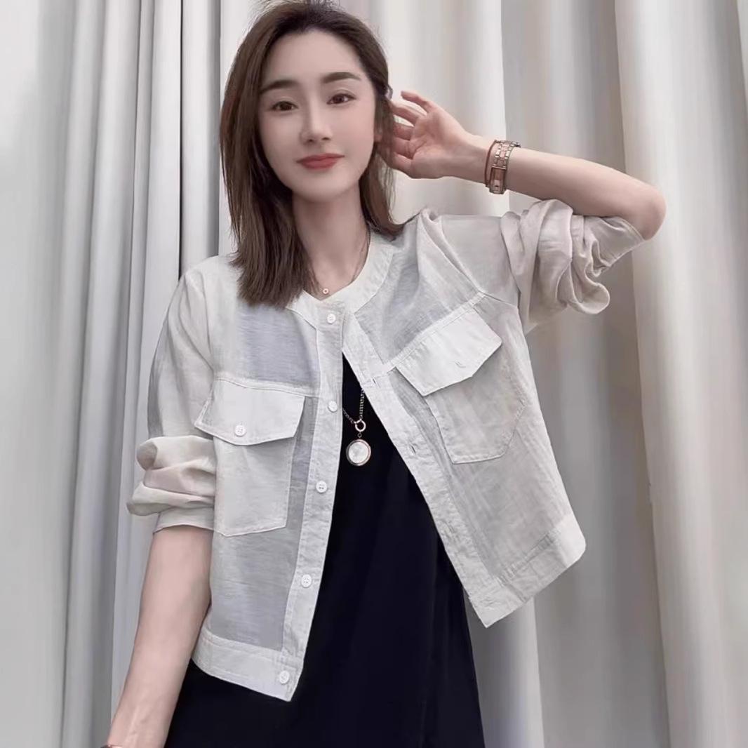 

2025 Women s Lightweight Linen Sun Protection Shirt - Slimming, Breathable, Single-Breasted, Casual Short Jacket Large