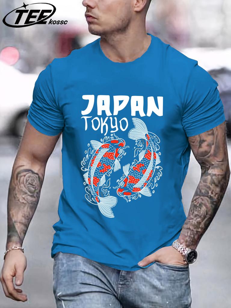 Harajuku Japan Tokyo Koi TShirts Men Cotton Casual T Shirt Breathable Summer Sportswear Unisex Loose Crewneck Short Sleeve