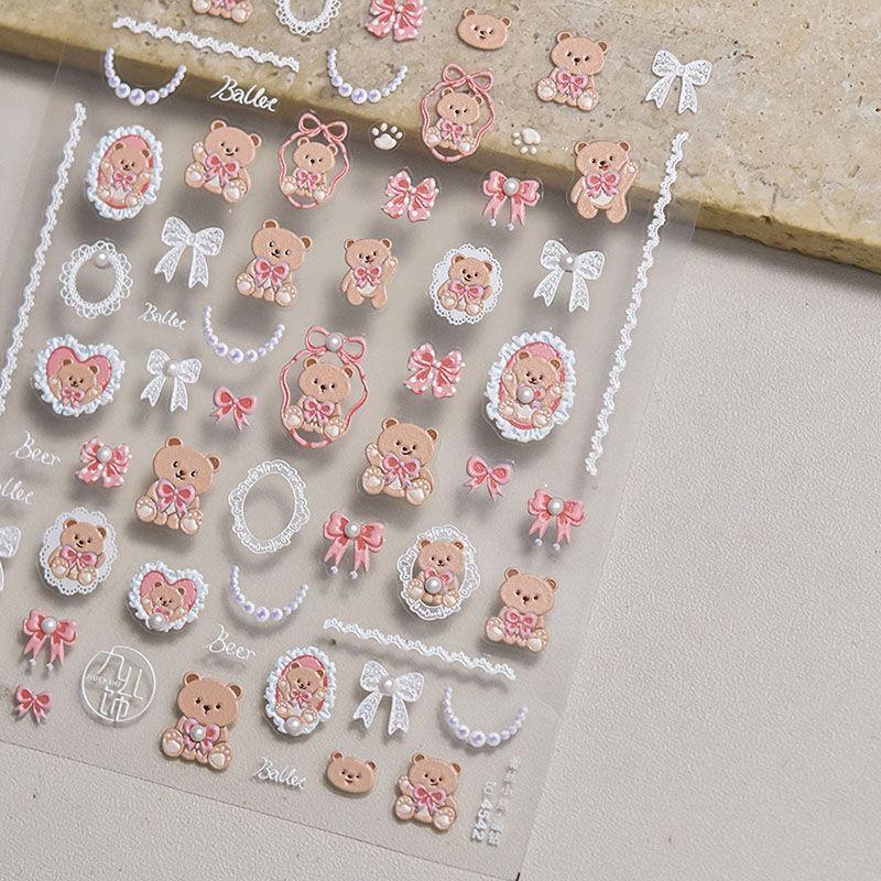 

Bright Crystal Lace Bear Nail Sticker New Arrival Relief 3D 3D 5D Cute Ballet Style Nail Sticker Decorations