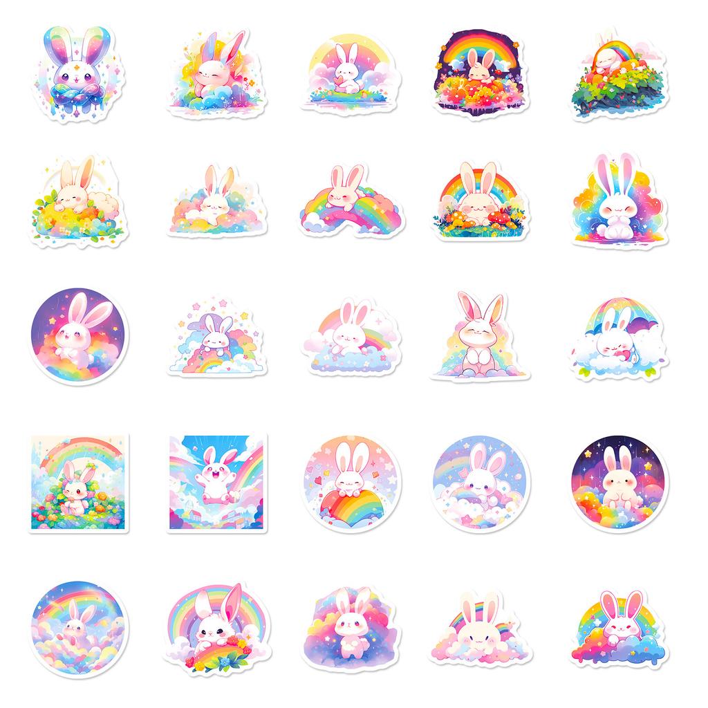 50 Rainbow Bunnies Cute Wind Independent Personality Diy Decorative Stickers Waterproof Gooka Stickers