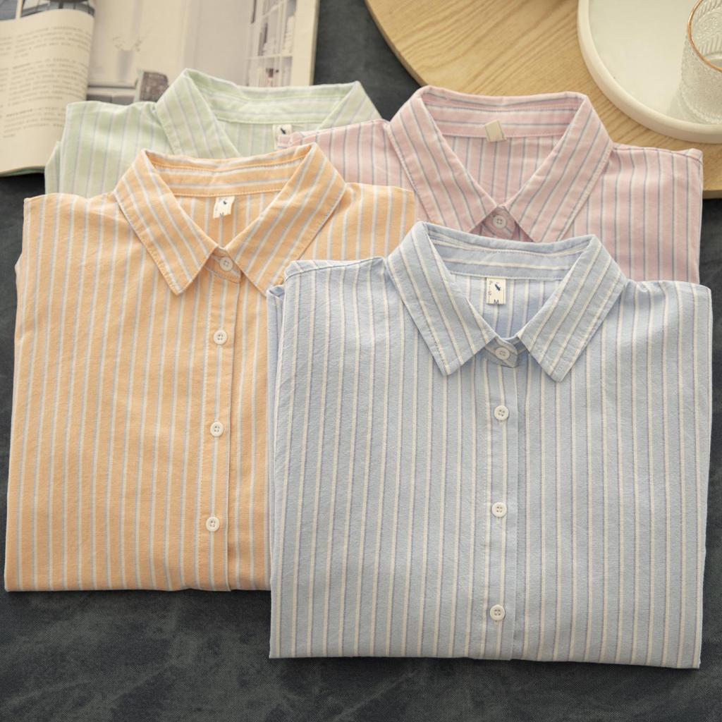 Korean-Japanese Style Striped Oxford Shirt for Women