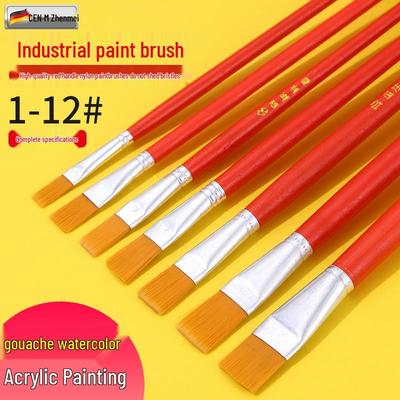 Red Handle Nylon Hair Flat Brush for Oil, Watercolor, Gauche & Industrial Painting