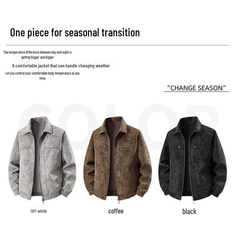 Retro Skórzana Kurtka z Klapami: Wiosna i Jesień, Męskie Duże Rozmiary, Luźne Codzienne, Wszechstronne i Modne