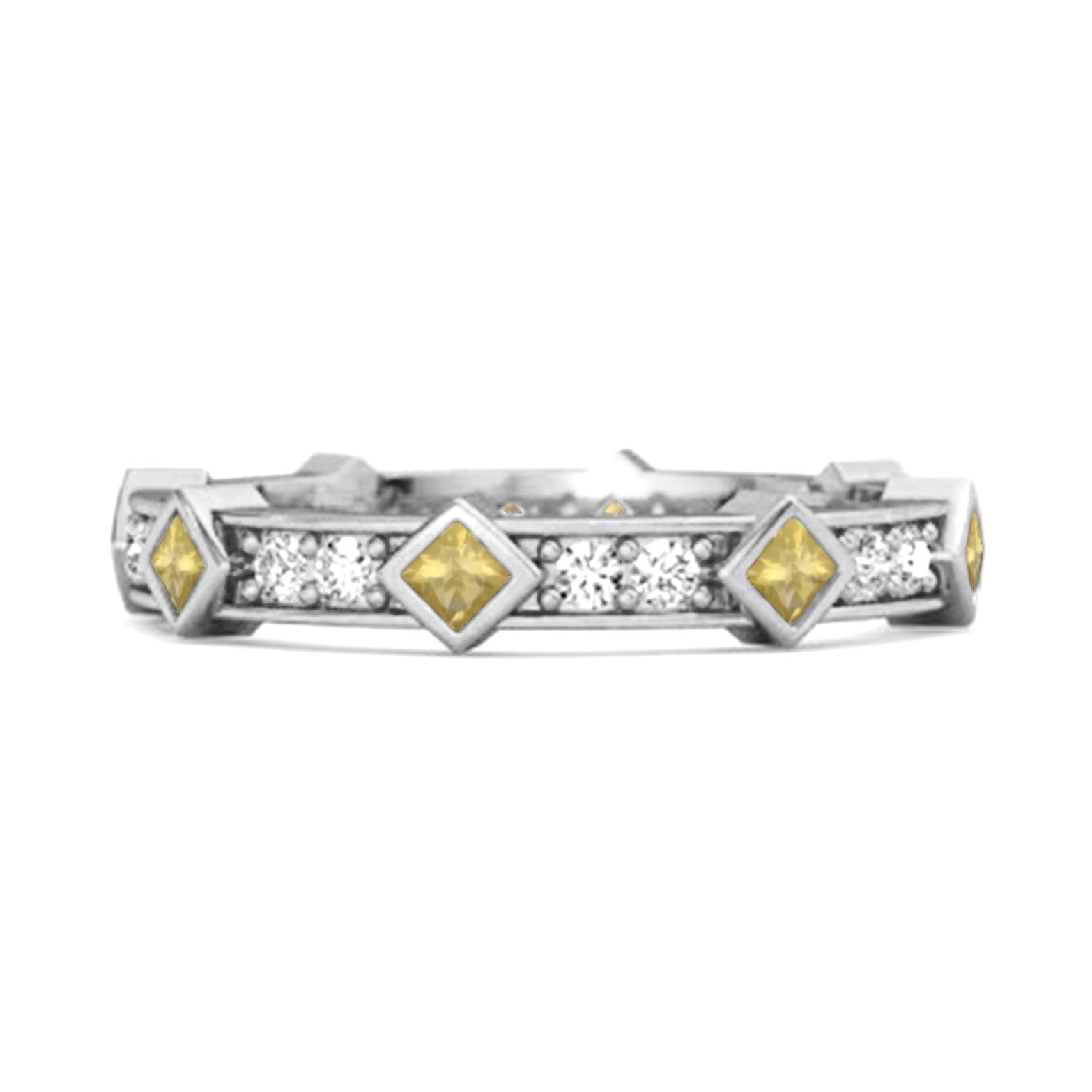 Lemon Quartz Eternity Band Ring - 925 Sterling Silver 8.5