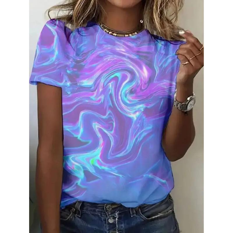 Summer Women's Color 3D Printed Crew Neck T-Shirt