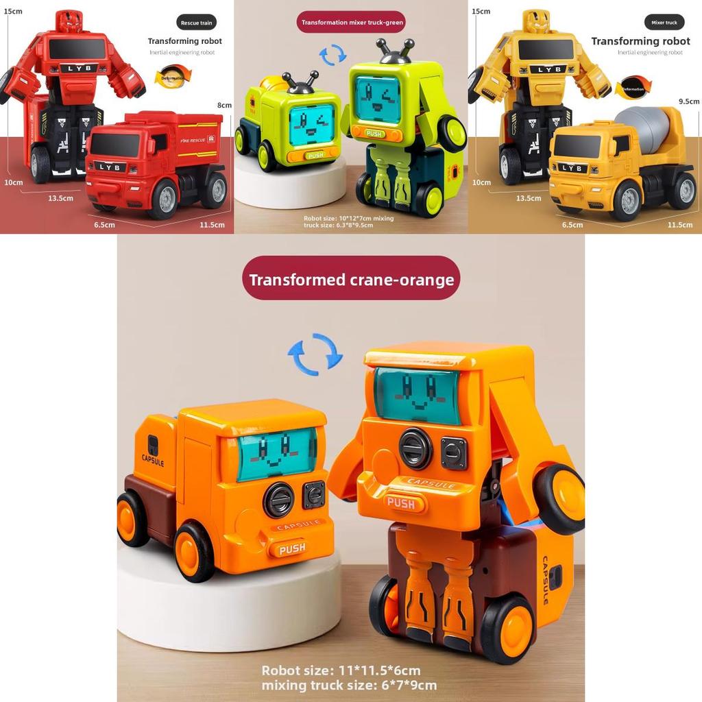 Childrens Inertia Impact Transforming Construction Vehicle Set With Excavator And Mixer For Kids Play