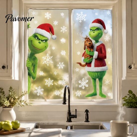 Double Sided Window Decorations 2Pcs Christmas Sticker Decorations, Winter Clings, Reusable Snowflake Decals Seasonal Glass Stickers with for