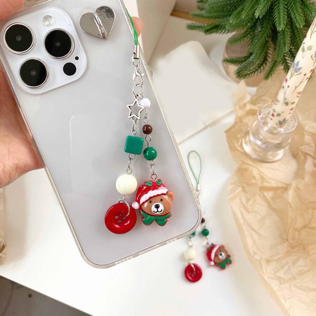 Cute Gingerbread Man and Bear Phone Charm Keychain Whimsical Gingerbread and Bear Keychain Phone Adornment for Everyday