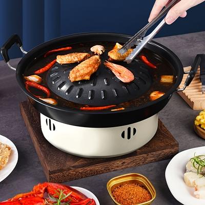 Multifunktionell thailändsk picknickgrillpanna 35 cm återanvändbar utomhus stekplatta bärbar rostfri koreansk grillbricka