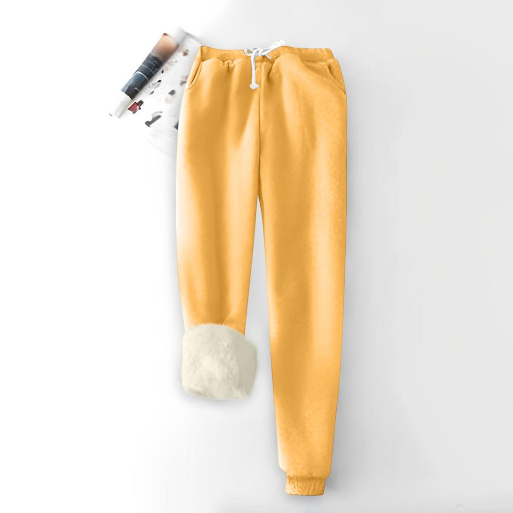 Women's Fashion Solid Color Sports Loose Thickened Thick Fleece Warm Pants