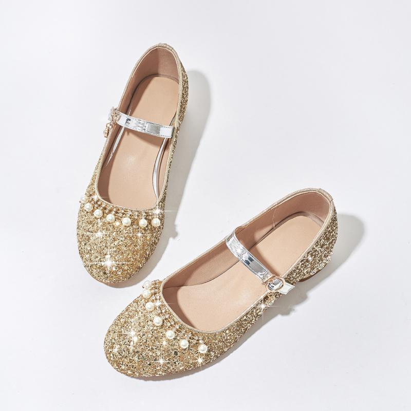 Girls dance shoes little girl student performance shoes crystal shoes runway princess shoes high heels children performance leather shoes