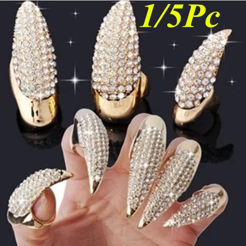 1/5Pc Exaggerate Armor Nails Rings For Women Eagle Claw Black/Gold Crystal Ring Set