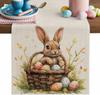 Easter Bunny Eggs Linen Table Runner Holiday Party Decor Washable Spring Flowers Kitchen Dining Table Runners Easter Decorations