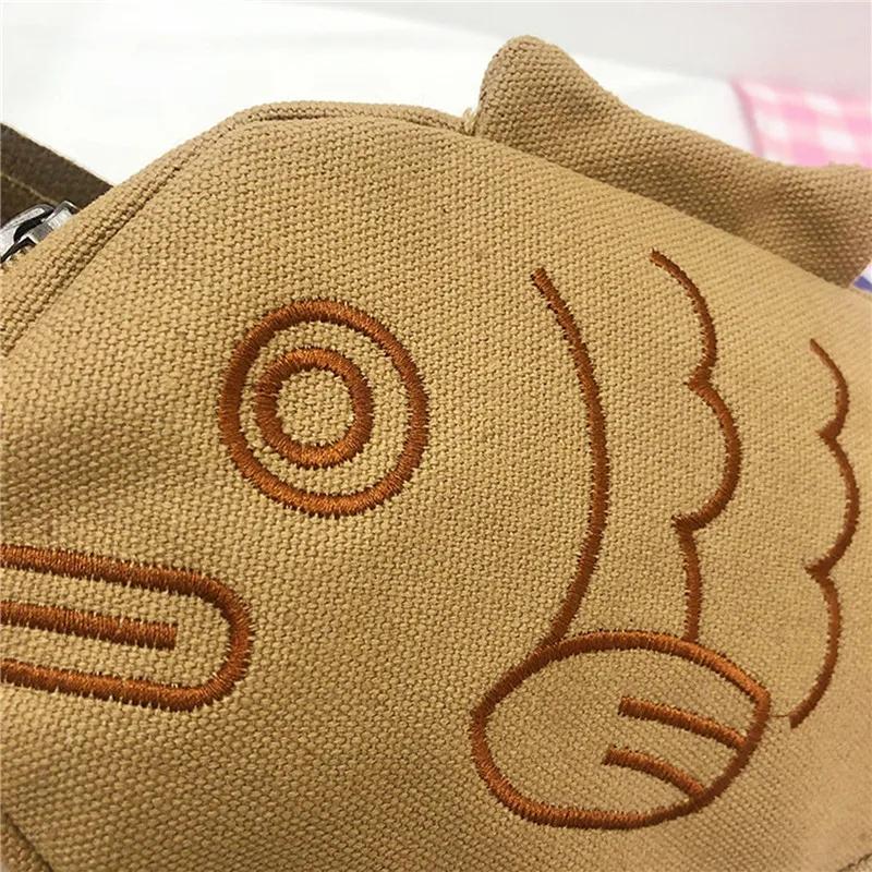 Yogodlns Fish Shape Canvas Messenger Bag Fashion Cute Embroidery Portable Zippered Small Purses Handbags Mini Crossbody Bag