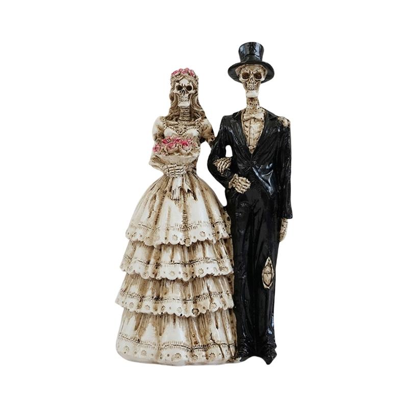 Skeleton Couple Figurine - Romantic Gothic Halloween Decor Resin Statue for Home, Desk, Yard, Party & Day of the Dead
