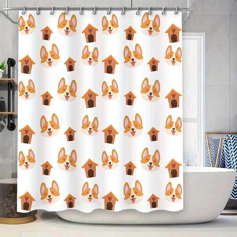 

New Arrival Bathroom Shower Curtain Waterproof Pet Dog House Print Decorative Modern Home Decoration Plastic Rod Pocket White W60H190(CM)-1 Pcs