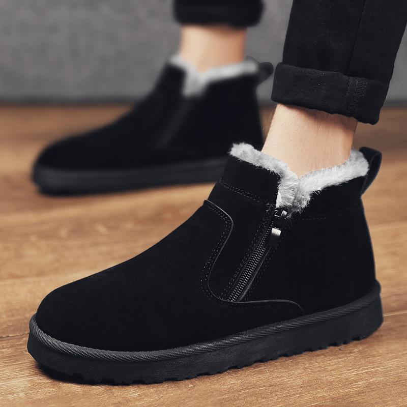

Мужские зимние ботинки из натуральной кожи, удобные бархатные теплые зимние ботинки с высоким берцем, хлопковая мужская обувь на коротком меху 44 чёрный