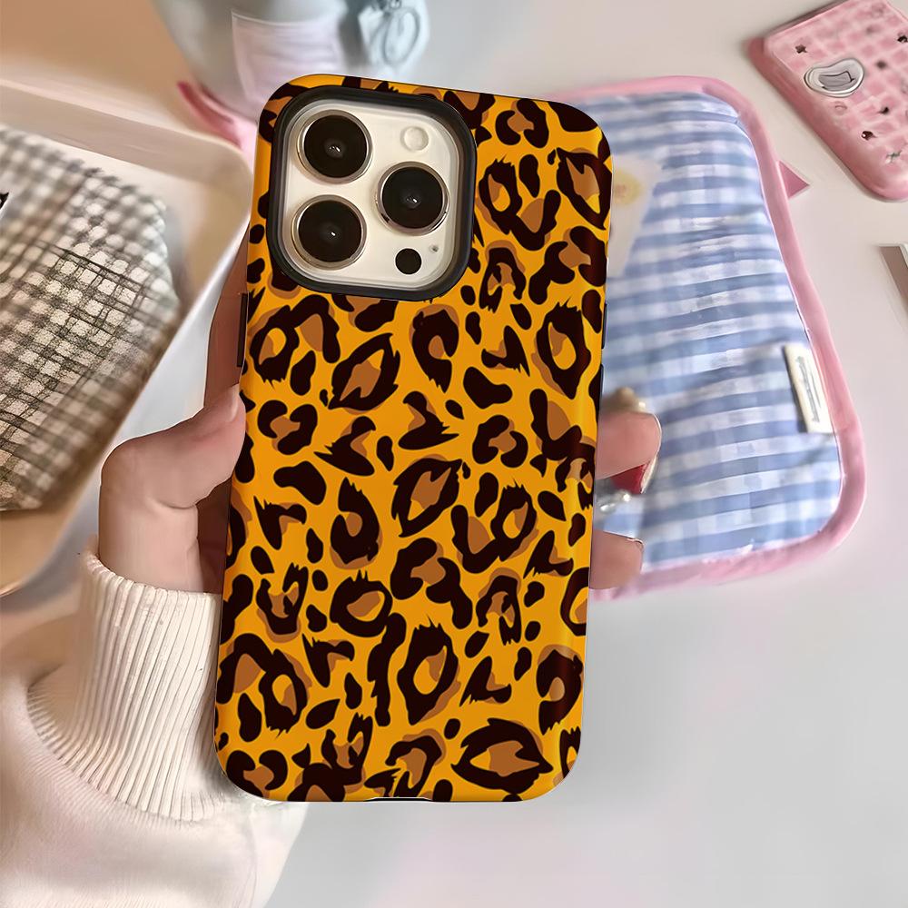 Popular classic yellow-brown leopard print mobile phone case iPhone16 personalized Spice Girl wind magnetic film case Apple 17
