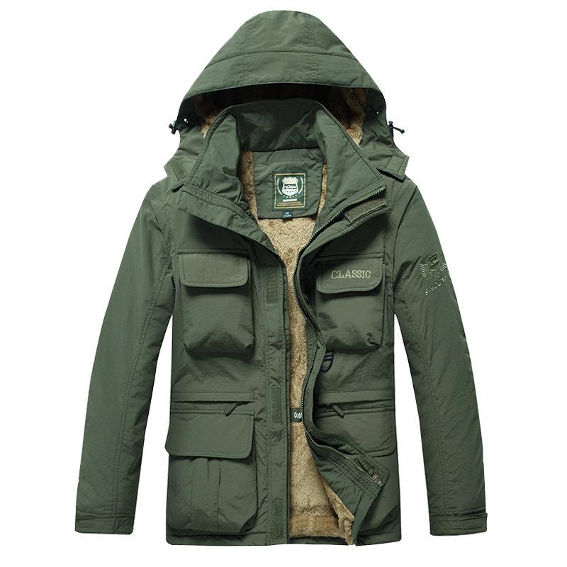 

New autumn and winter men s fleece jacket casual outdoor wear waterproof warm jacket jacket cotton jacket trendy padded clothes 4XL армия зеленый