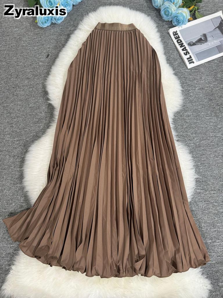 Wavy Edge Pleated Skirt High Waist Slimming Office Wear Versatile Long Dress for Women