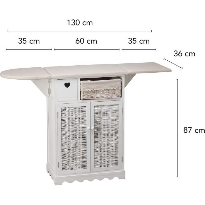 Meuble à Repasser Montemaggi Style Shabby Chic Pliable Blanc 66x37x87 cm