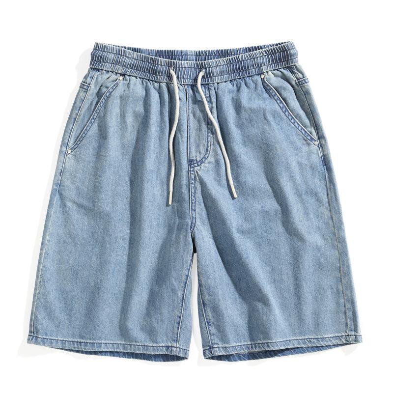 Hög Street Light Färg Tunna Jeansshorts Retro Raka Lösa Vardagliga Mellanstora Byxor