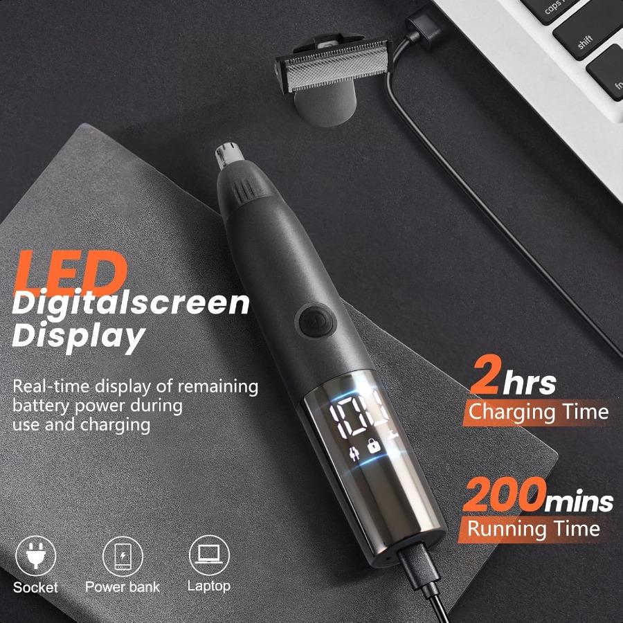 2in1 Nose and Body Hair Trimmer for Men Interchangeable Heads LED Display USBC Rechargeable Waterproof Grooming Kit for Nose Ea