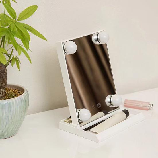 LED Lighted Makeup Mirror 3 Colors Lighting Touch Control Adjustable Stepless Dimming Cosmetic Mirror Portable Travel Vanity Mirror with Lamp