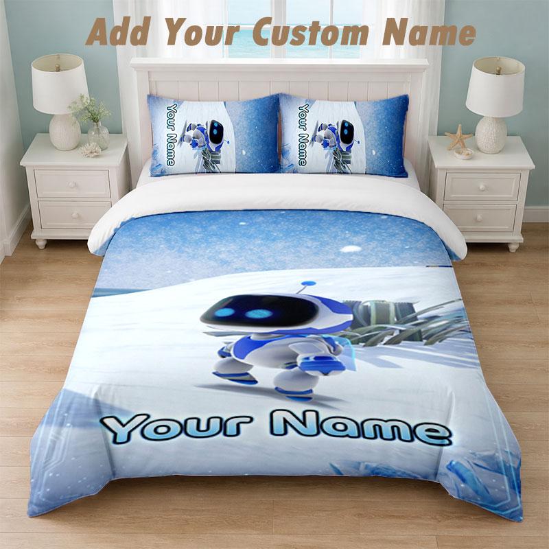 Bedding Set 1 Duvet Cover 2 Pillowcases Astro Bot Print Soft Bed Linen Bedroom Decor