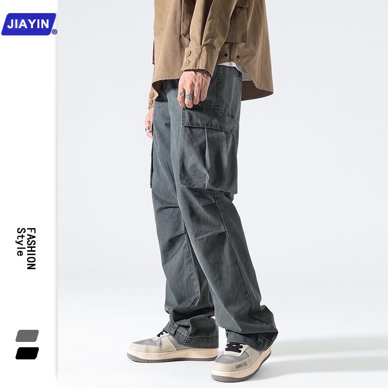 

2024 Urban Multi-Pocket Wide-Leg Cargo Pants: Washed, Versatile, and Perfect for Spring and Fall X-Large темно-сірий