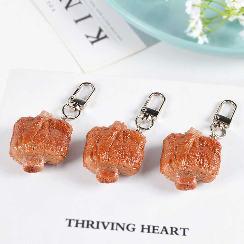 Simulation Spare Ribs Keychain Key Ring Pendant Decoration Charm Durable Bag Party Modern Spoof Props Universal Gifts