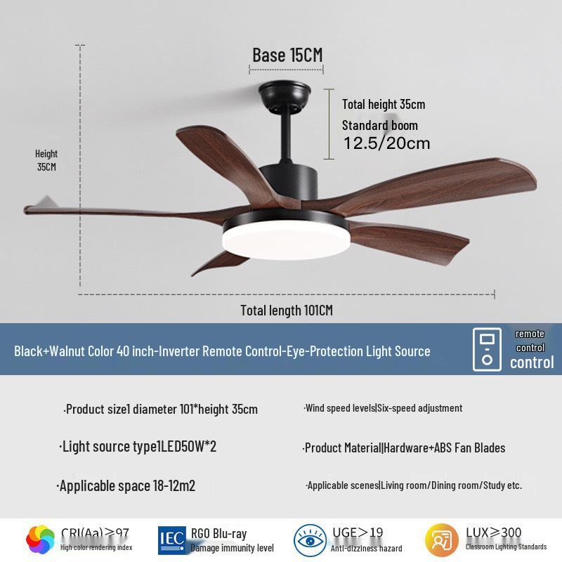 Wabi-Sabi Walnut Ceiling Fan with Full-Spectrum Light - Ideal for Chinese-Style Dining Rooms and Living Areas