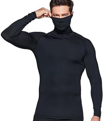 [Tesla] Men's Undershirt, Long Sleeve, Mask Included, [Stretchy, UV Protection, Sweat Absorbent, Quick Drying] Compression Wear, Compression Shirt,