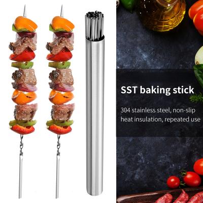 Rurka do przechowywania szpikulców ze stali nierdzewnej wielokrotnego użytku patyczki do grilla płaski widelec do grilla naczynie do grillowania kuchnia na zewnątrz akcesoria kempingowe