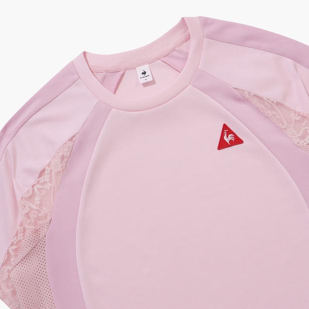 LECOQ Women'S Lace Jersey Loose Fit Short Sleeve T-Shirt - Pink (Qq122Lrs37)