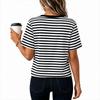 Women’s Short Sleeve V Neck Striped T Shirt Basic Summer Blouse Casual Loose Fit Lightweight Top for Daily Wear