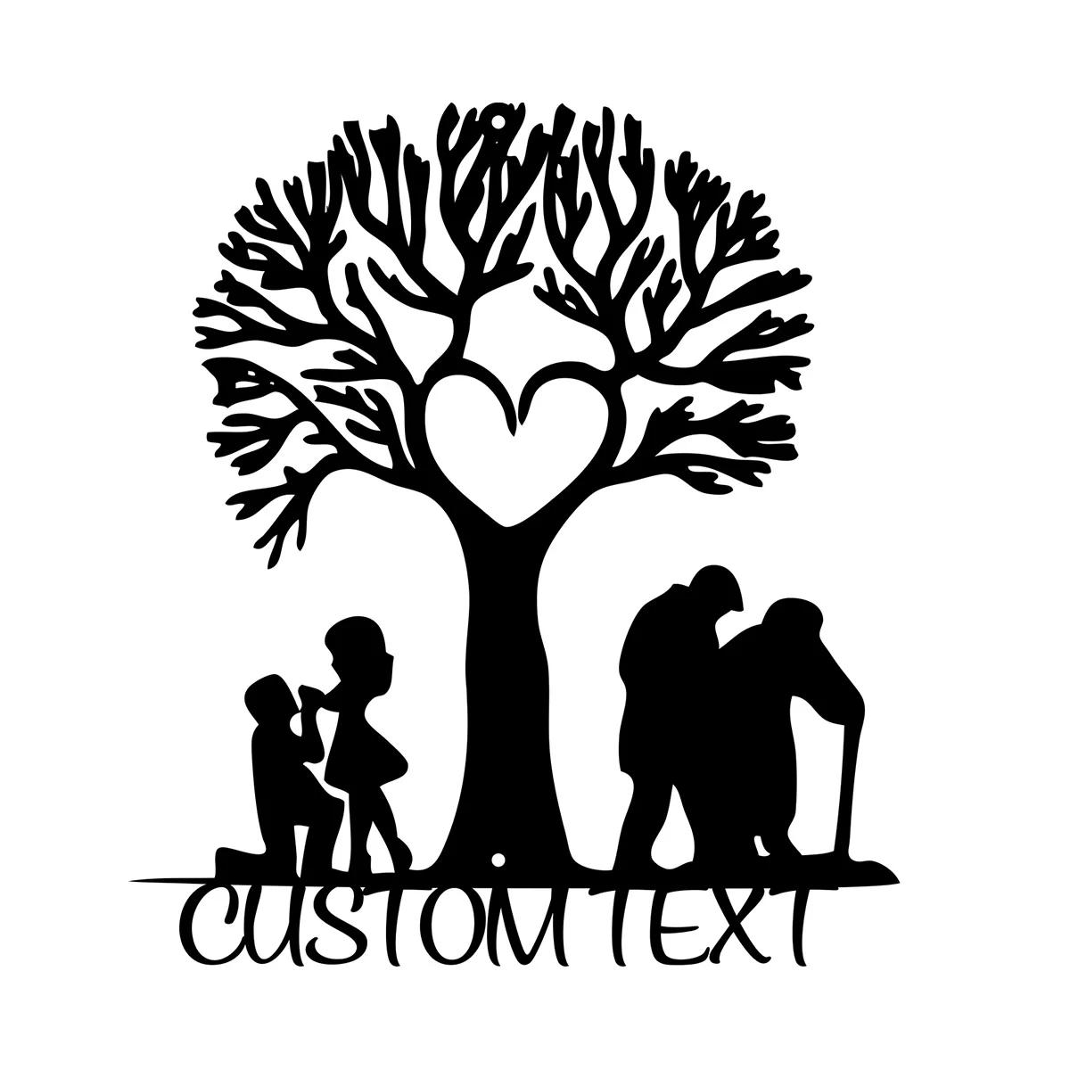 Metal Wall Art Tree of Love Heart Names Sign   Personalized Couple Metal Decor Custom Initial Tree