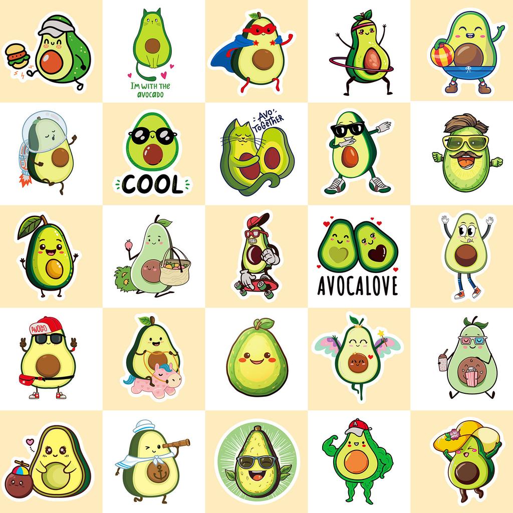 50 Cartoon Avocado Stickers Cute Cute Avocado Stickers Internet Celebrity Fruit Ins Style Personal Stickers