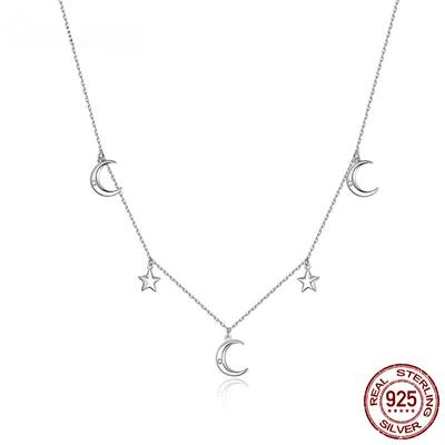 Sterling Silver 925 Moon & Star Pendant Necklace for Women Chain Necklaces Jewelry