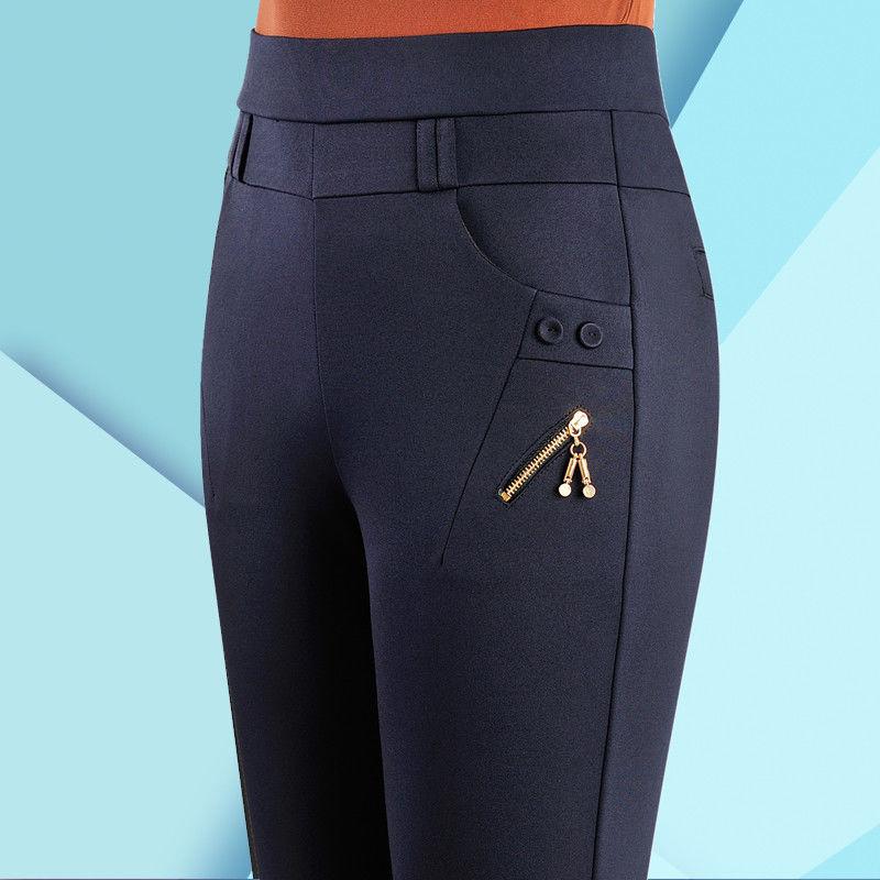 

Женские эластичные брюки с высокой талией, прямые, плотные, повседневные брюки больших размеров 5XL темно-синий