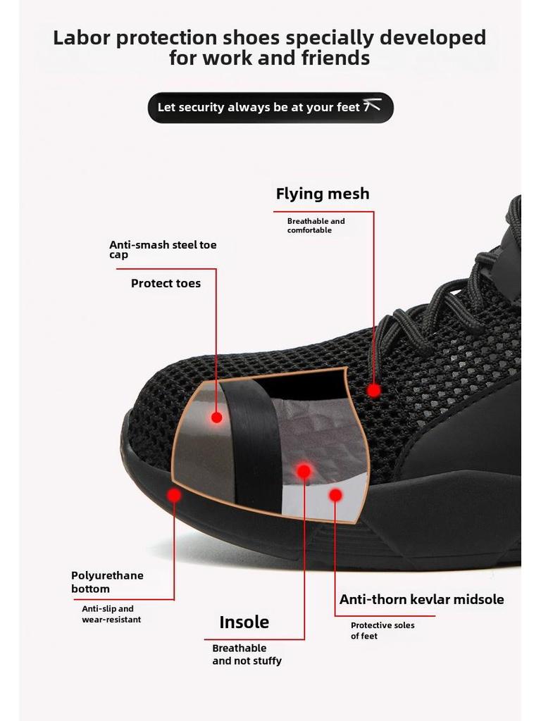 Men's All-Season Steel Toe Safety Shoes, Anti-Smash/Stab, Breathable Big G Weave, Rubber Sole