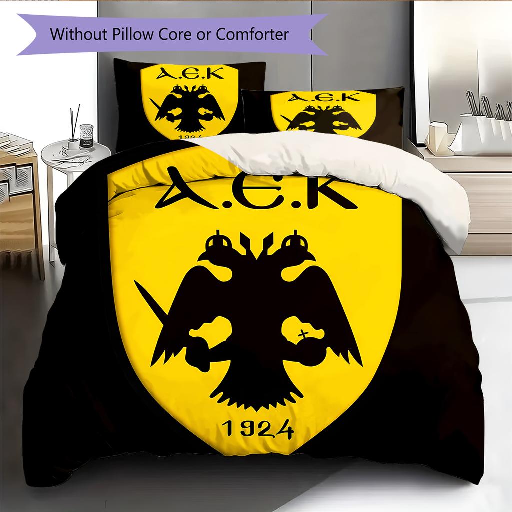 AEK Athens Football Club LogoPattern Bedding,Quilt Set Quilt Cover Pillowcase Home Birthday Gift (1 * Duvet Cover + 2 * Pillowcase, Without Core)