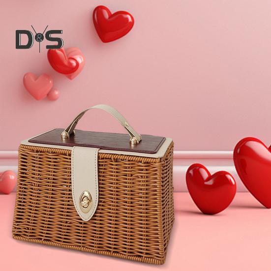 Gift Basket with Swinging Clasp Faux Rattan Woven Basket with Handle Party Favor Storage Basket for Chocolates Candies Wedding Birthday